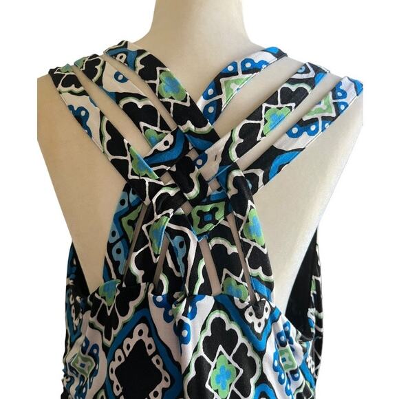 INC International Concept  Blue-Green Strappy Maxi Bodycon Dress Size XL Boho - Picture 16 of 17